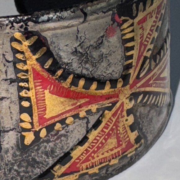 Metal Artisan Made Cuff Bracelet Maltese Cross Signed Black Silver Gold & Red - Picture 7 of 7